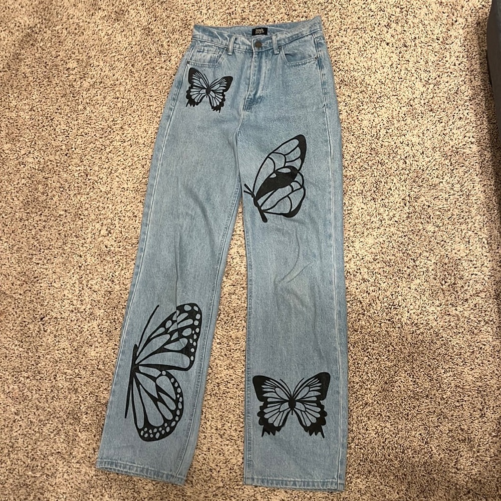 1/25, blue jean with butterfly pattern, simple society
